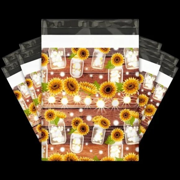 30 Poly Mailers/shipping Bags/ 30 Thank you Stickers - Sunflower - Picture 1 of 3